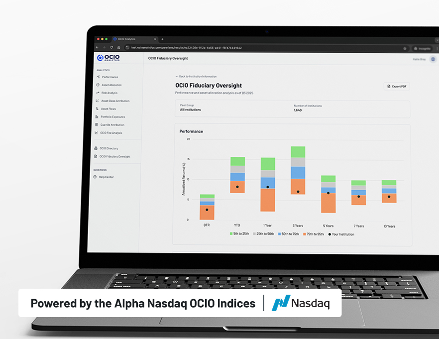 OCIO fee analysis chart and distribution on laptop