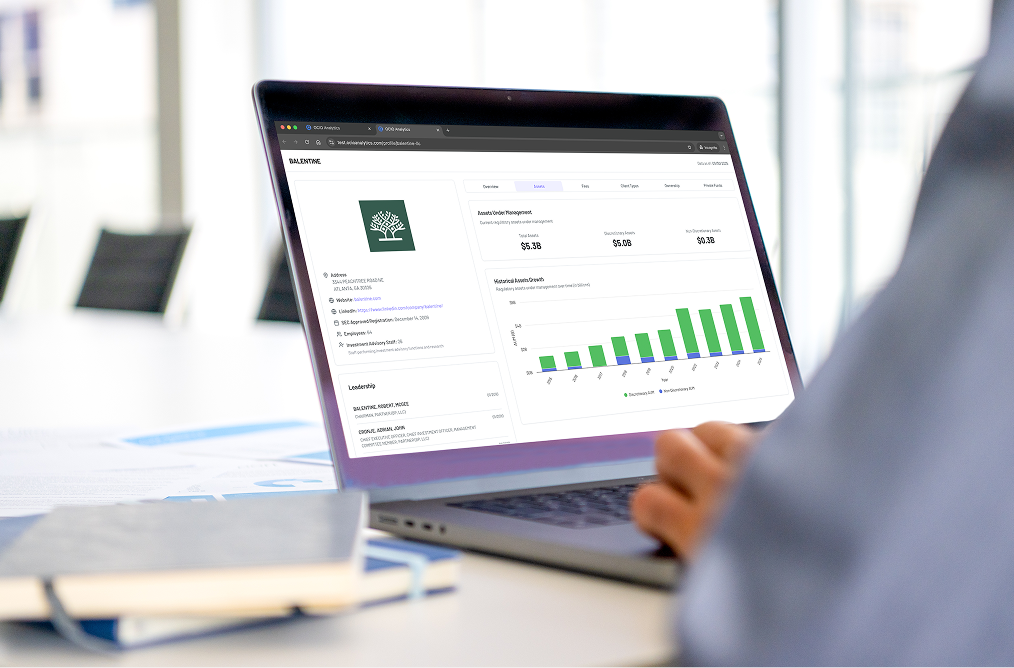 OCIO firm profile analytics dashboard displayed on laptop