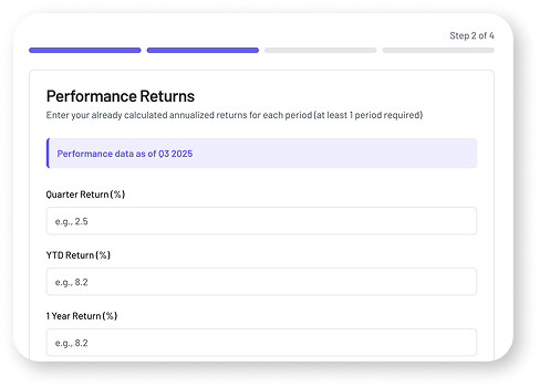 Performance returns data entry form interface